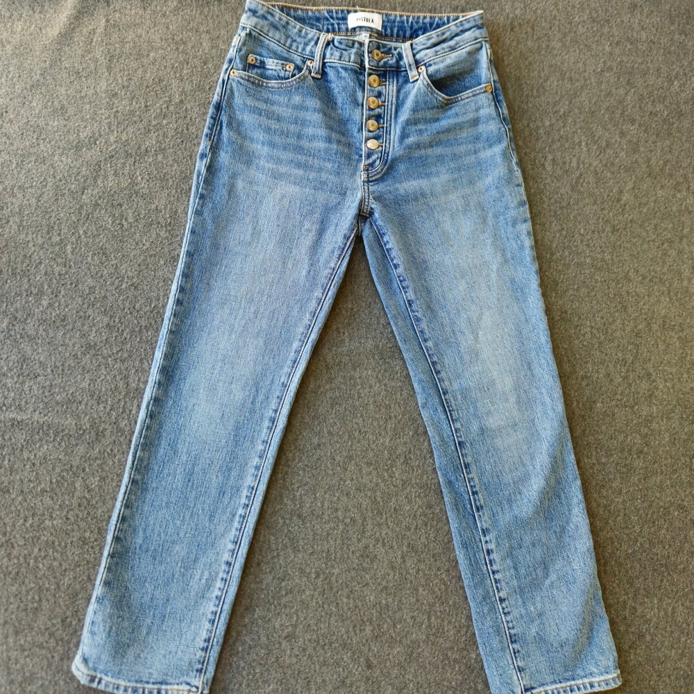 PISTOLA Monroe High Rise Cigarette Jeans Sz 26 Button Fly Straight Leg Denim EUC